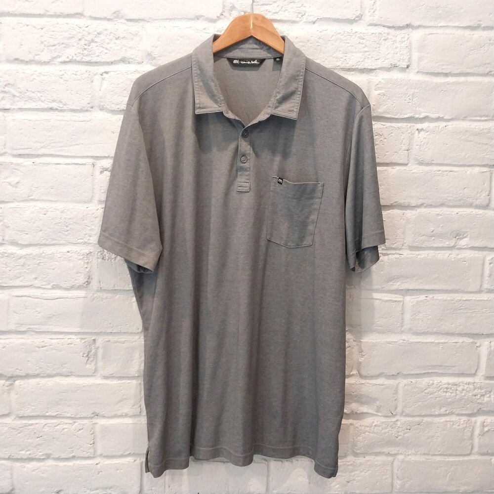 Travis Mathew Polo Shirt 2XL XXL Gray Golf Casual Pima Cotton Blend Pocket